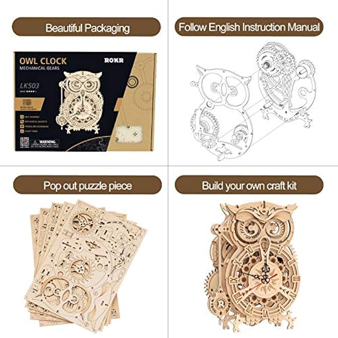 3D WOODEN PUZZLE FOR ADULTS OWL CLOCK MODEL KIT DESK CLOCK HOME DECOR UNIQUE GIFT FOR KIDS ON BIRTHDAY/CHRISTMAS DAY - Image 4